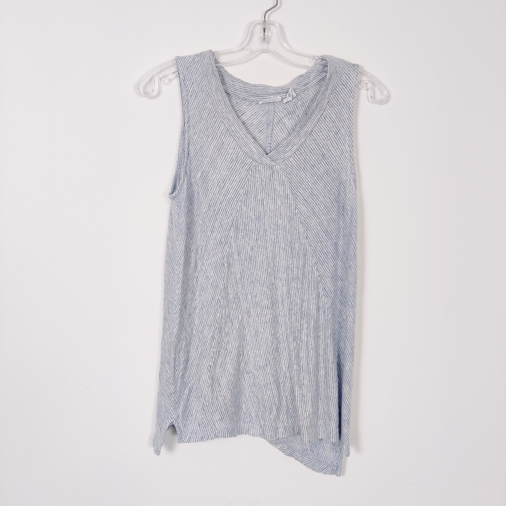 Sigrid Olsen Women's 100% Linen Striped Tank Top in Blue White Size Medium